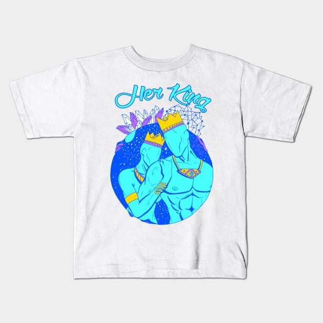 King and Queen Of The Stars - Neon Blue Her King Kids T-Shirt by kenallouis